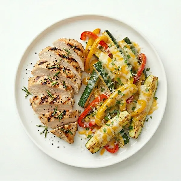 Rosemary Grilled Chicken with roasted Cheesy zucchini